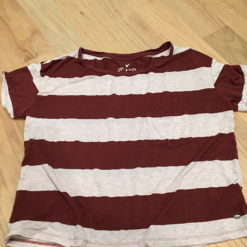 Maroon and creme stripped crop top